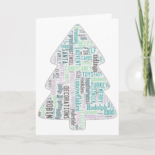 Moderne kerstboomkaart, turquoise en paarse feestdagen kaart (Voorkant)
