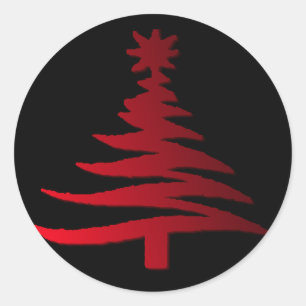 Moderne kerstboomkleur Rood afdrukken Ronde Sticker