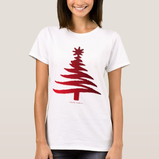 Moderne kerstboomkleur Rood afdrukken T-shirt (Voorkant)