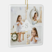 Moderne kerstboommonogram drie Foto-collage Keramisch Ornament (Rechts)