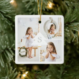 Moderne kerstboommonogram drie Foto-collage Keramisch Ornament