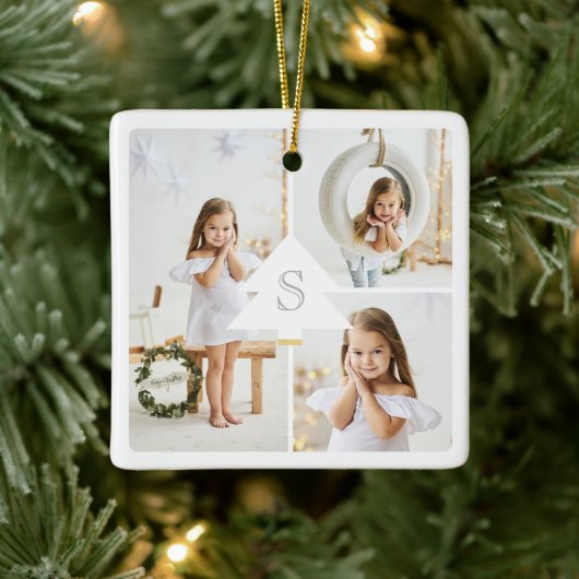 Moderne kerstboommonogram drie Foto-collage Keramisch Ornament (Boom)