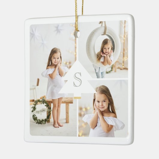 Moderne kerstboommonogram drie Foto-collage Keramisch Ornament (Links)