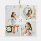 Moderne kerstboommonogram drie Foto-collage Keramisch Ornament (Voorkant)