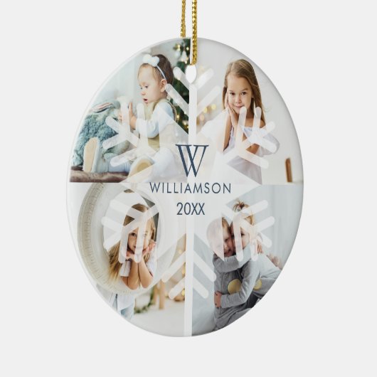 Moderne kerstboommonogram vier foto keramisch ornament (Rechts)