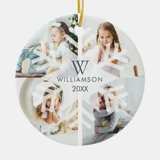 Moderne kerstboommonogram vier foto keramisch ornament (Voorkant)