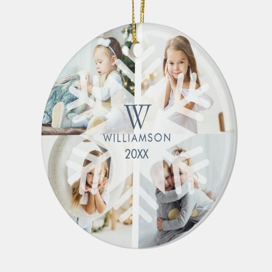 Moderne kerstboommonogram vier foto keramisch ornament (Links)