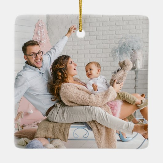 Moderne kerstboommonogram vier foto keramisch ornament (Achterkant)