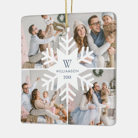 Moderne kerstboommonogram vier foto keramisch ornament (Links)