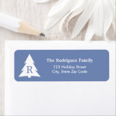 Moderne kerstboommonogrammen op blauw etiket (Insitu)