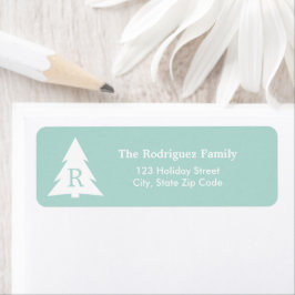 Moderne kerstboommonogrammen op mint Green Etiket