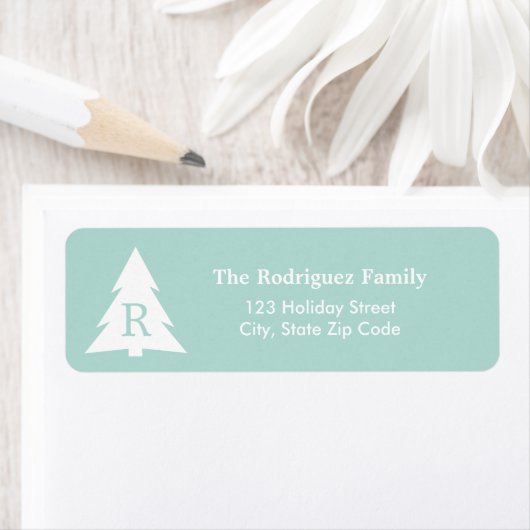 Moderne kerstboommonogrammen op mint Green Etiket (Insitu)