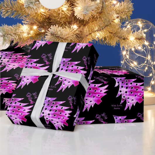 Moderne kerstboompatronen zwart en roze cadeaupapier (Feestdagen)