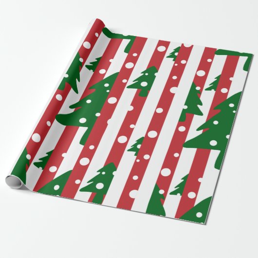 Moderne kerstboomroen groen gestreept patroon cadeaupapier (Uitgerold)