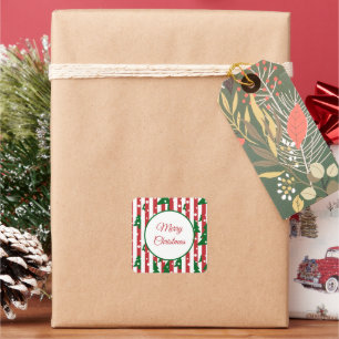 Moderne kerstboomroen groen gestreept patroon vierkante sticker