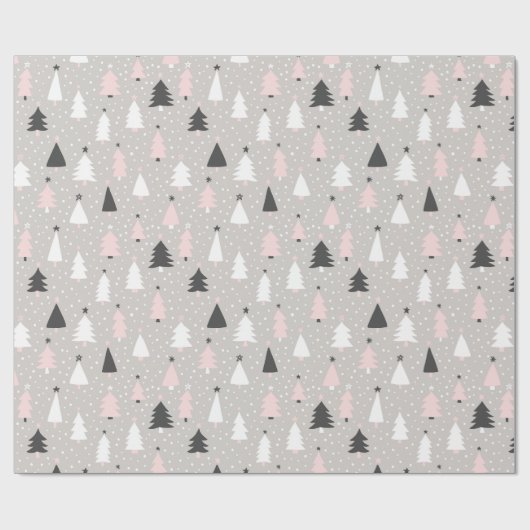 Moderne kerstboomroze zwarte feestdag cadeaupapier (Vlak)