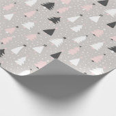 Moderne kerstboomroze zwarte feestdag cadeaupapier (Hoek)