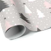 Moderne kerstboomroze zwarte feestdag cadeaupapier (Rol Hoek)