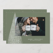 Moderne kerstboomsage groen één foto feestdagenkaart (Voorkant / Achterkant)