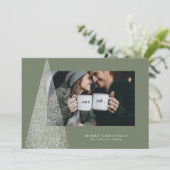 Moderne kerstboomsage groen één foto feestdagenkaart (Staand voorkant)