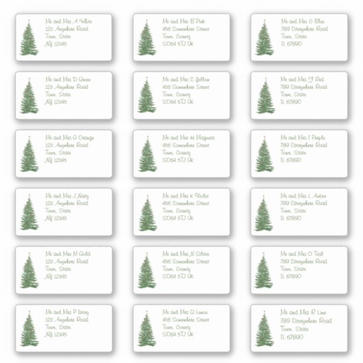 Moderne kerstboomstructuur Individuele naam en adr Sticker (Voorkant)