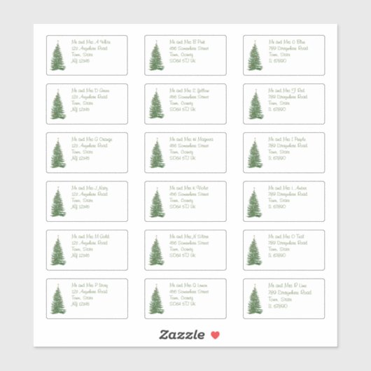 Moderne kerstboomstructuur Individuele naam en adr Sticker (Vel)