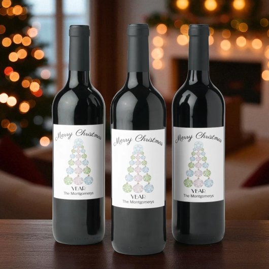 Moderne kerstboomstructuur voor parelsierplanten wijn etiket