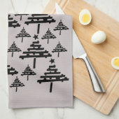 Moderne kerstboomstructuur voor zwart en beige ker theedoek (Quarter Fold)