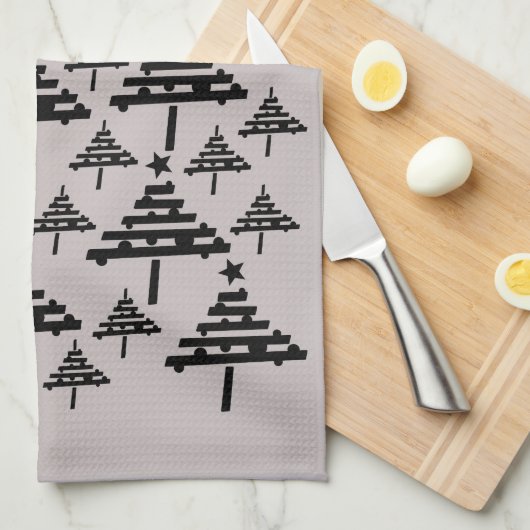 Moderne kerstboomstructuur voor zwart en beige ker theedoek (Quarter Fold)