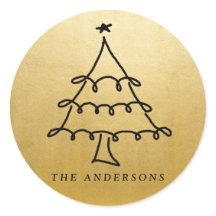 Moderne kerstboomtekening Faux Gold Foil