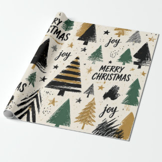 Moderne kerstboomtypografiepatroon cadeaupapier