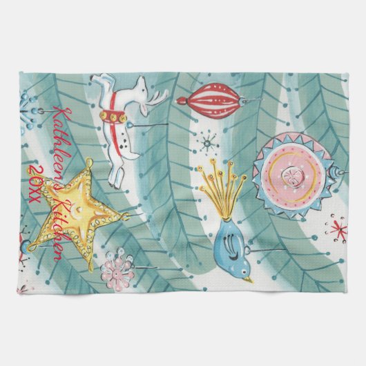 Moderne  kerstboomversierdatum aangepaste kerstbom theedoek (Horizontaal)