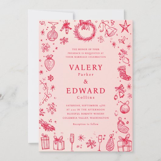 Moderne kerstbruiloft kaart (Voorkant)