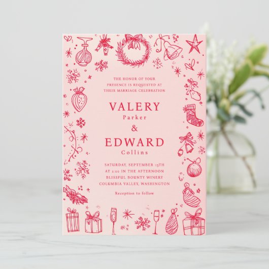 Moderne kerstbruiloft kaart (Staand voorkant)