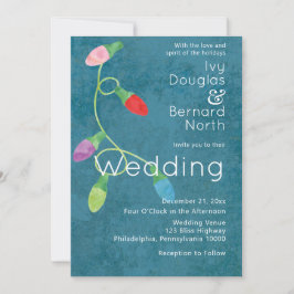 Moderne kerstbruiloft met vakantielichten aankondiging