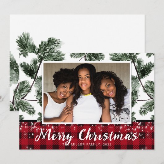 Moderne kerstbuffelfotokaart feestdagenkaart (Voorkant / Achterkant)