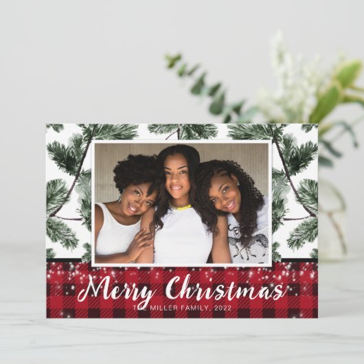 Moderne kerstbuffelfotokaart feestdagenkaart (Staand voorkant)