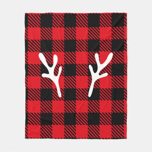 Moderne kerstbuffels, rood patroon bij herten fleece deken (Voorkant)