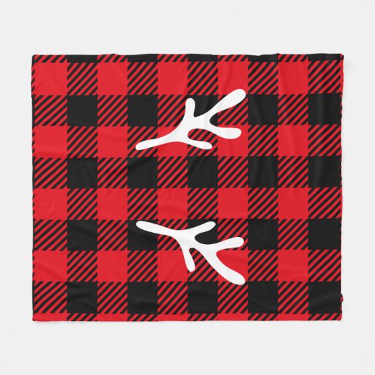 Moderne kerstbuffels, rood patroon bij herten fleece deken (Voorkant (Horizontaal))