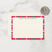 Moderne kerstcadeau rood en groen op maat notitiekaartje (Voorkant / Achterkant in situ)