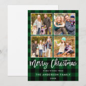 Moderne kerstcadeau voor penseel, groen, foto 4 feestdagenkaart (Voorkant / Achterkant)