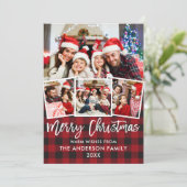 Moderne kerstcadeau voor penseel, rood, foto 4 feestdagenkaart (Staand voorkant)