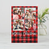 Moderne kerstcadeau voor penseel, rood, foto 4 feestdagenkaart (Staand voorkant)