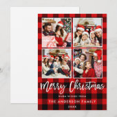 Moderne kerstcadeau voor penseel, rood, foto 4 feestdagenkaart (Voorkant / Achterkant)