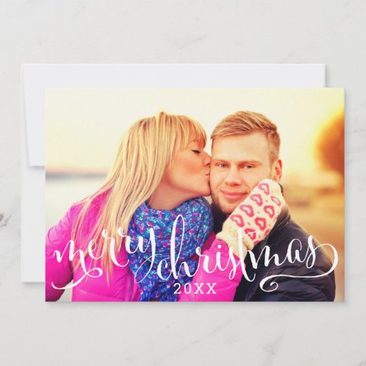 Moderne kerstcadeaubedekking met whitescript feestdagenkaart (Voorkant)