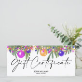 Moderne kerstcadeaubon met glitter (Staand voorkant)