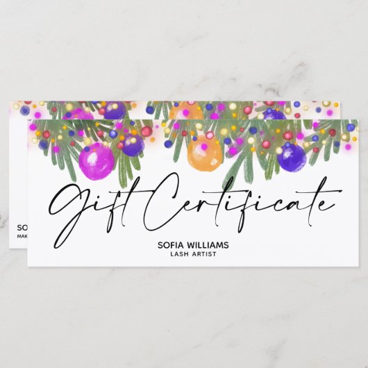 Moderne kerstcadeaubon met glitter (Voorkant / Achterkant)