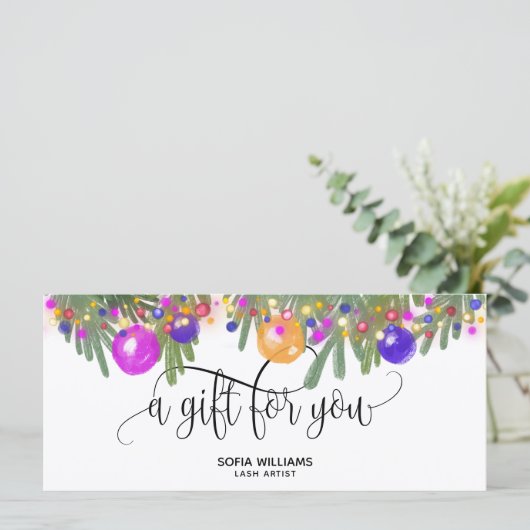 Moderne kerstcadeaubon met glitter (Staand voorkant)