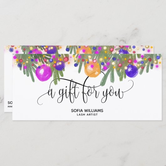 Moderne kerstcadeaubon met glitter (Voorkant / Achterkant)