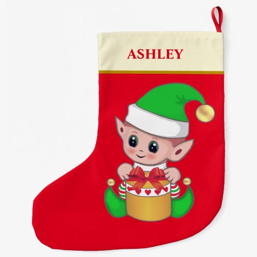 Moderne kerstcadeaudoos op rood grote kerstsok (Achterkant)